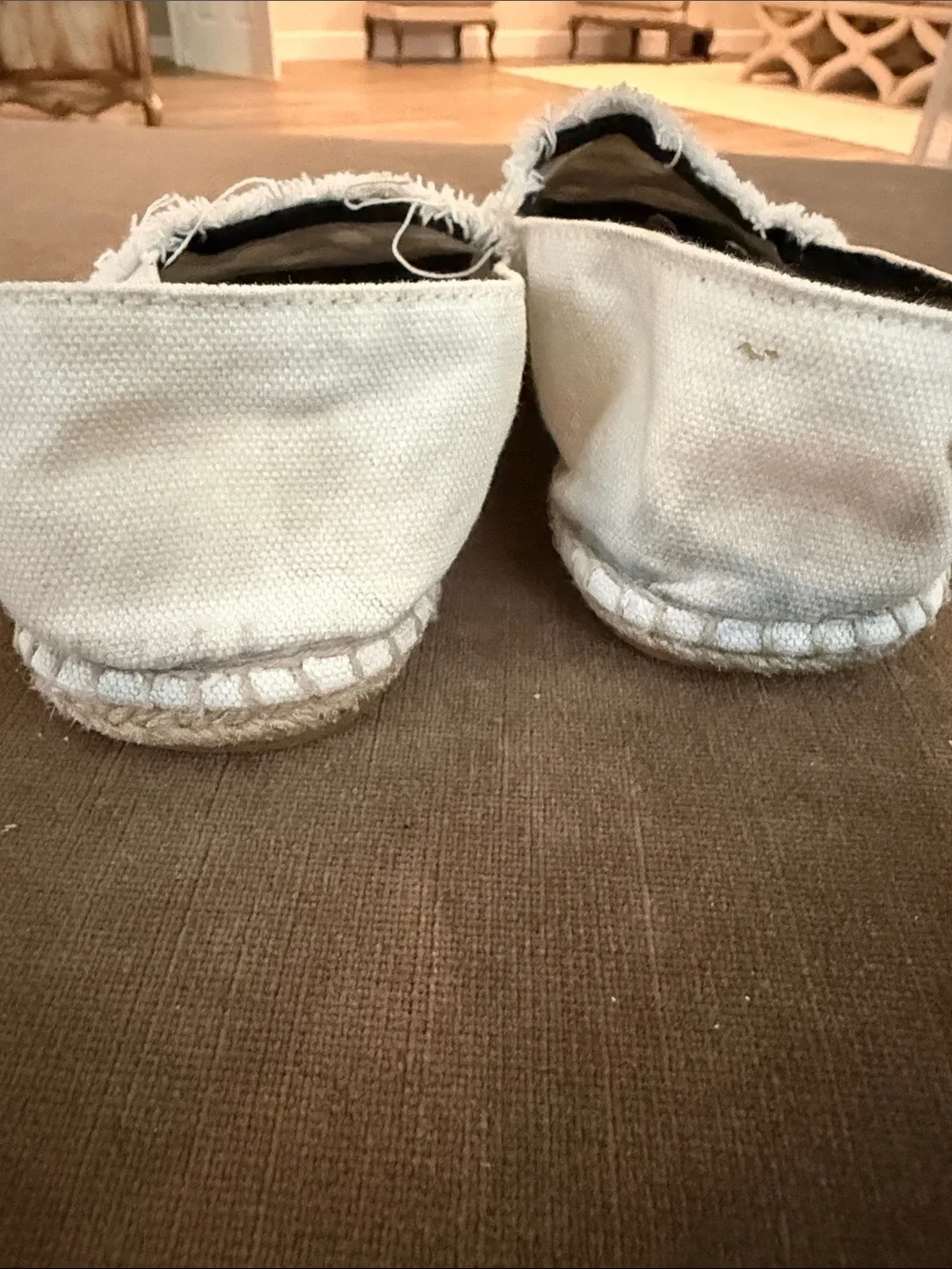 CHANEL White Canvas Espadrilles with Black Cap Toe and CC Logo